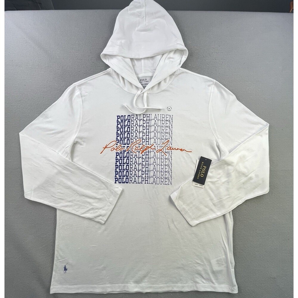 Polo Ralph Lauren Long Sleeve T-Shirt Hoodie XL White Repeat Logo Cotton NEW